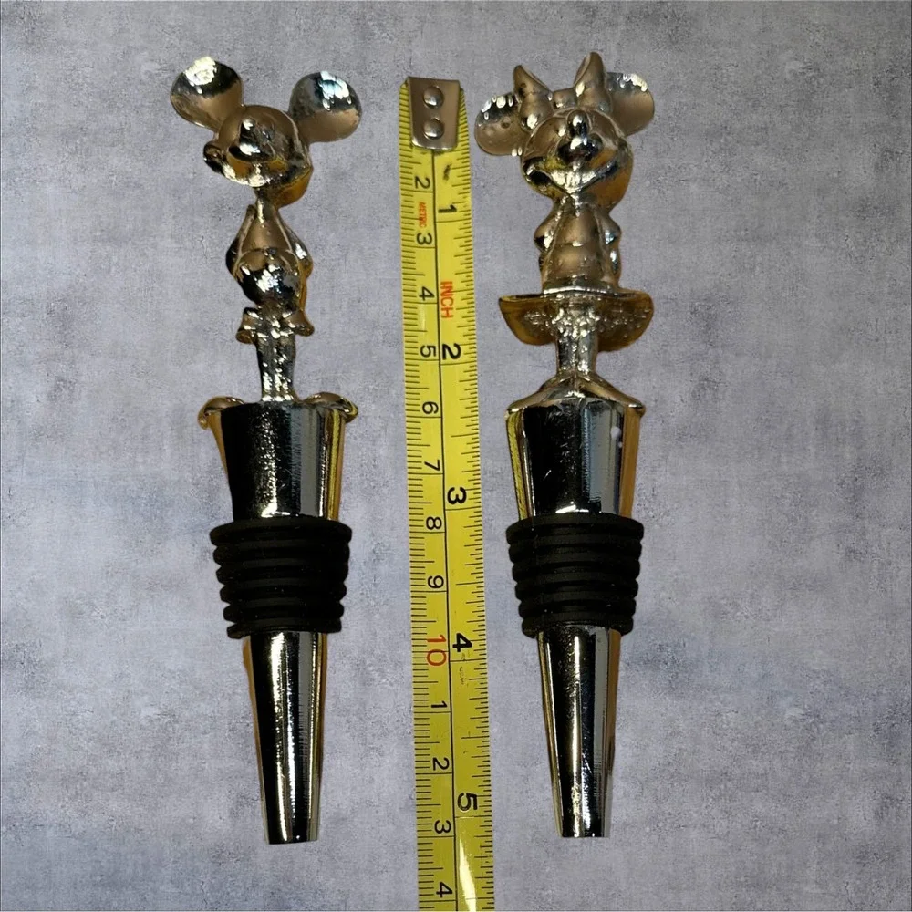 Disney Mickey and Minnie Mouse Silver Metal Wine Bottle Stoppers Set 2 Piece‎